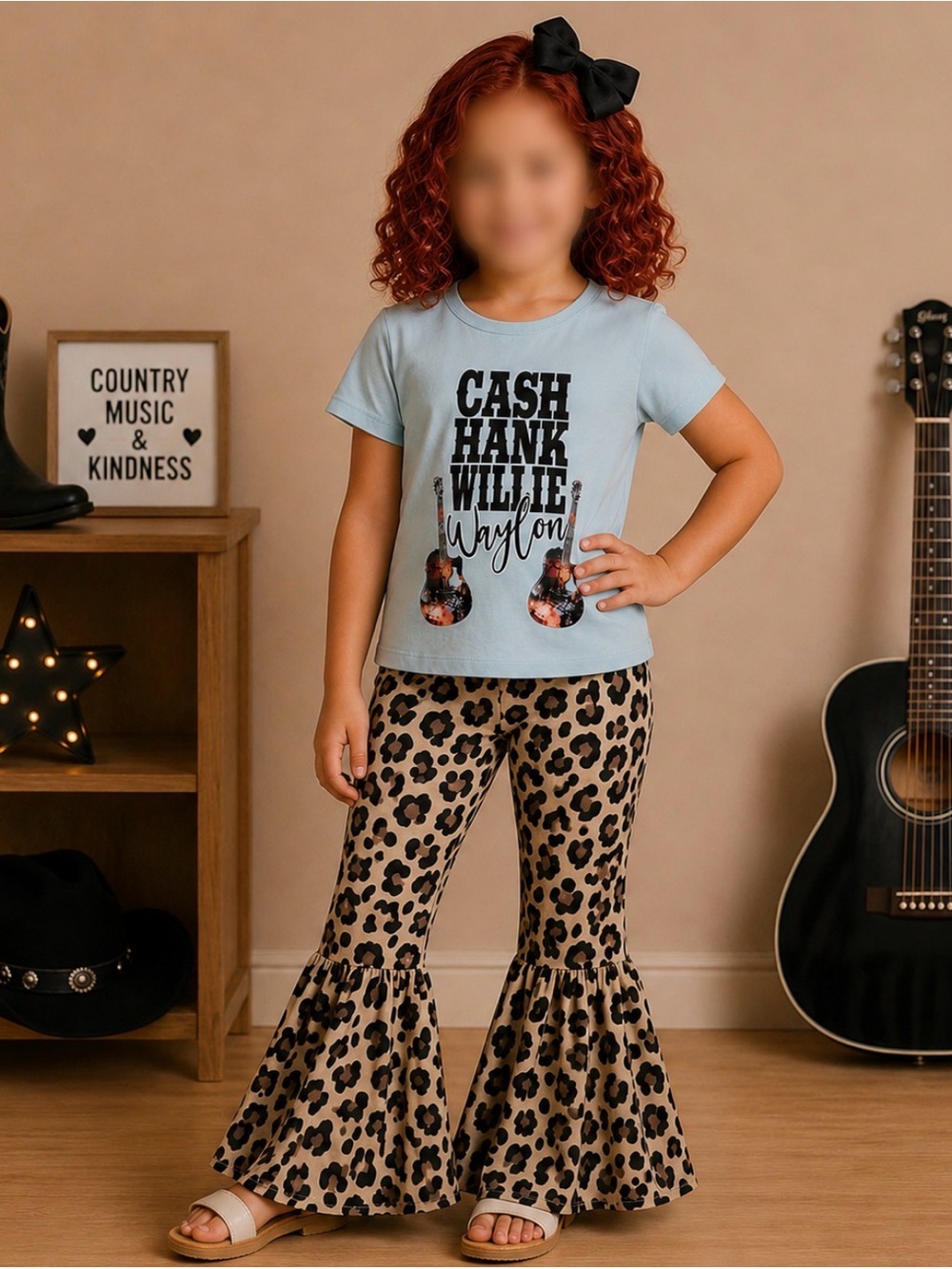 Girls Boutique Cash Hank Willie Waylon Top & Bell Bottom Flare Pants